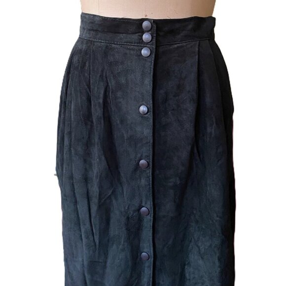 Vintage Danier leather suede black maxi snap button down skirt - Picture 13 of 16